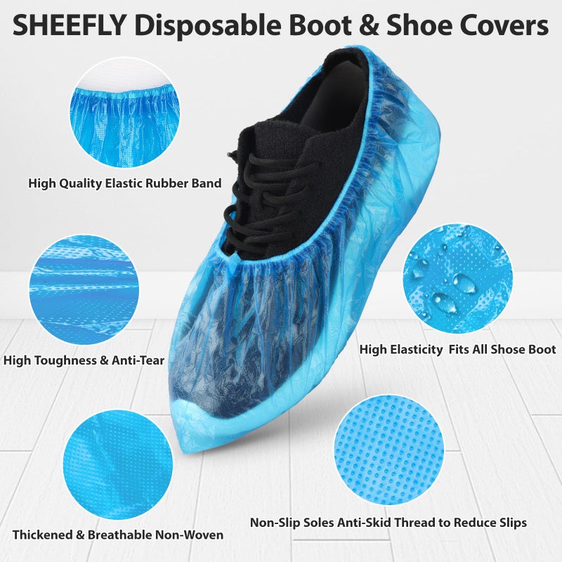 SHEEFLY 200 Pack Disposable Boot CPE Shoe Covers,Waterproof Non-Slip Shoe Booties, Durable Recyclable Shoe Protector,Thick Shoe Cover for Indoor Carpet Floor Usage Medical Museum Workplace - Image 5
